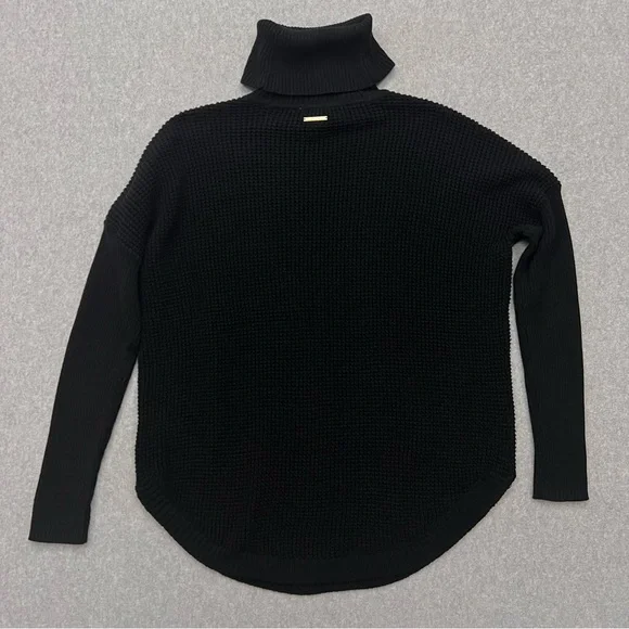Womens Small Black Cotton Blend Oversized Knit Turtle Neck Sweater Minimalist - Picture 2 of 9